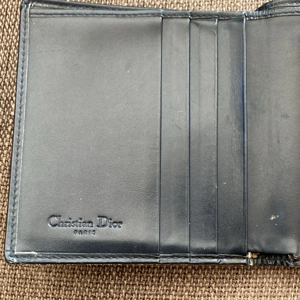 Vintage 2001 Christian Dior Trotter Monogram Navy Denim & Leather Wallet